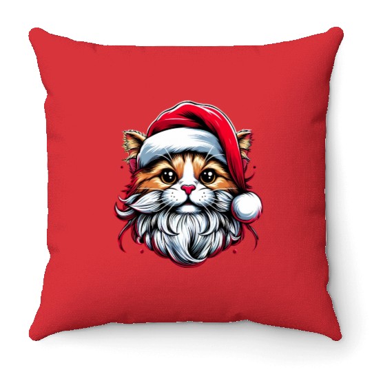 Cute Cat as Santa on Christmas Throw Pillows