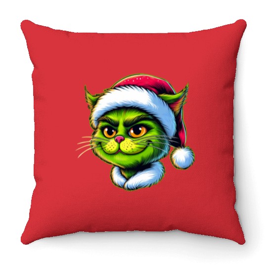 Cute Cat as Santa on Christmas Throw Pillows