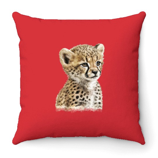 Baby Cheetah Watercolor Painting Portrait Throw Pillows