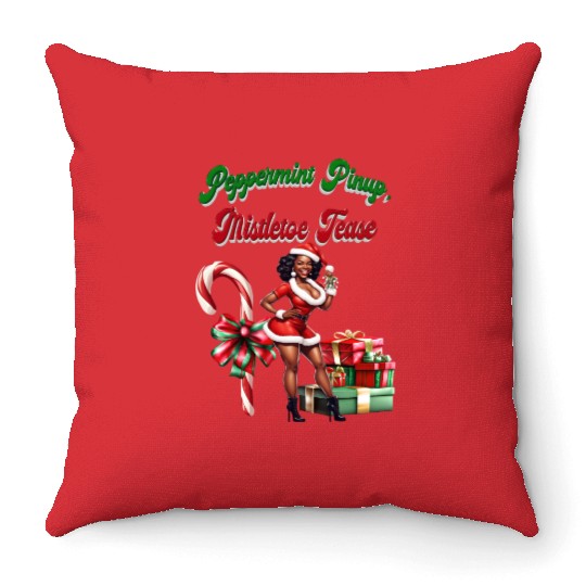 Peppermint Pinup, Mistletoe Tease Throw Pillows