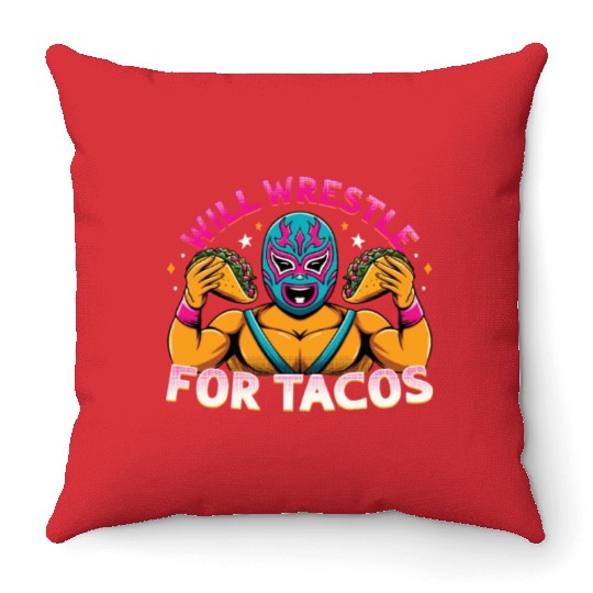 Mexican Wrestling Wrestler Lucha Libre Taco Mexico Throw Pillows