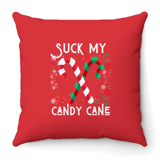 Suck My Candy Cane Ugly Christmas Sweater Throw Pillows