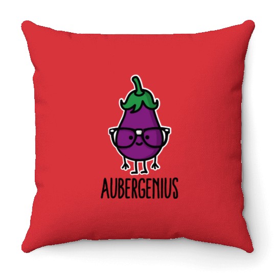 Aubergine eggplant genius Aubergenius Throw Pillows