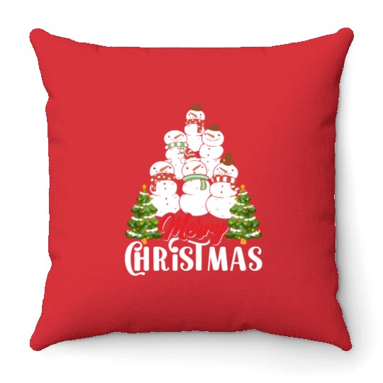 Merry Christmas Snowmen Christmas Tree Throw Pillows
