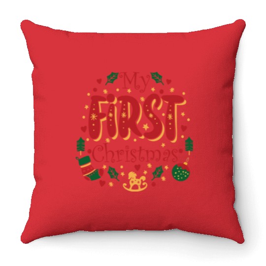 My First Christmas, Infant Baby Cute 1st Christmas Throw Pillows