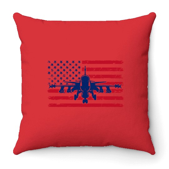US Flag Airplane Patriotic American Pilot Throw Pillows