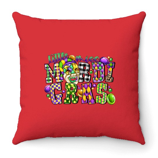 Little Miss Mardi Gras Throw Pillows