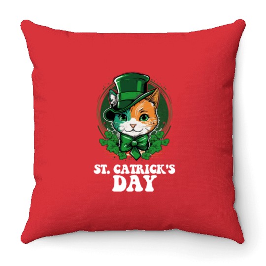 St Catricks Day Cat Lovers St Patrick's Day Throw Pillows