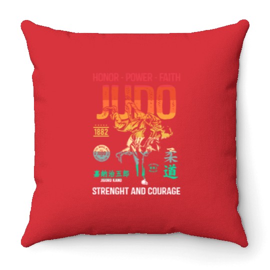 Judo Retro Throw Pillows Japanese Martial Art Wrestling