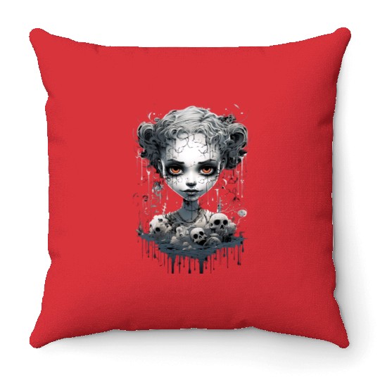 Gothic Girl Halloween Fantasy Dark Throw Pillows