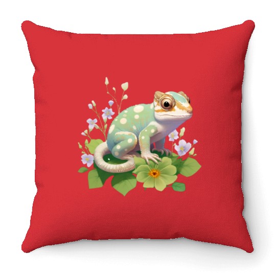 Cute Chameleon for Lizard Pet Lover Throw Pillows