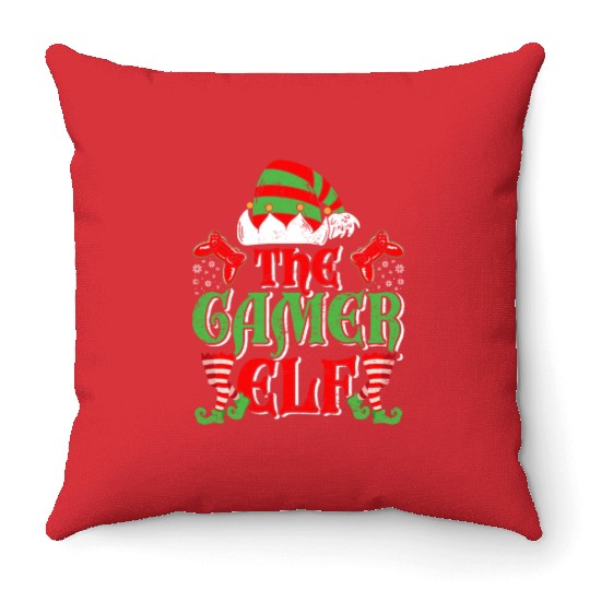 Christmas Gamer Elf Video Games X-Mas Throw Pillows