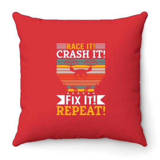 Race It Crash It Fix It Repeat Throw Pillows