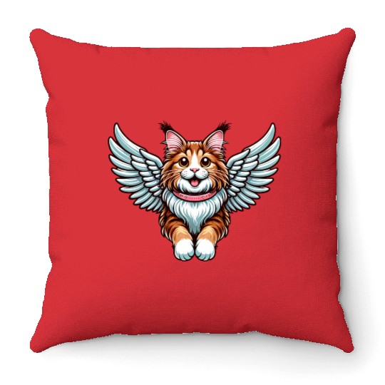 Maine Cat Angel - Majestic Cat with Wings Throw Pillows