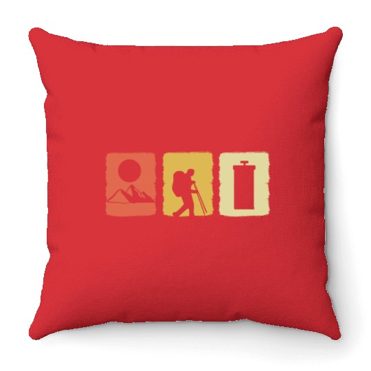 Vintage Hiking Adventurous and Motivated Person Gi Throw Pillows