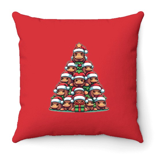Schnabeltier Christmas Tree Merry Christmas Throw Pillows