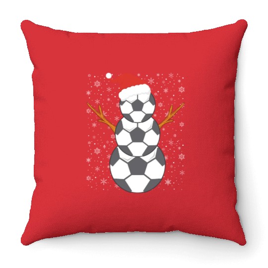 Soccer Snowman Christmas Time Winter Season Throw Pillows
