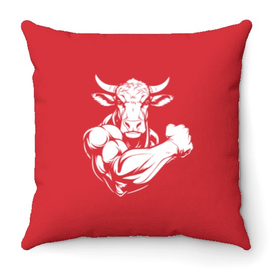 Workout Gym Cow Throw Pillows