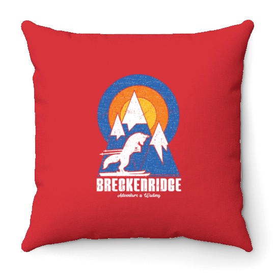 Retro Breckenridge Ski White Fox Throw Pillows