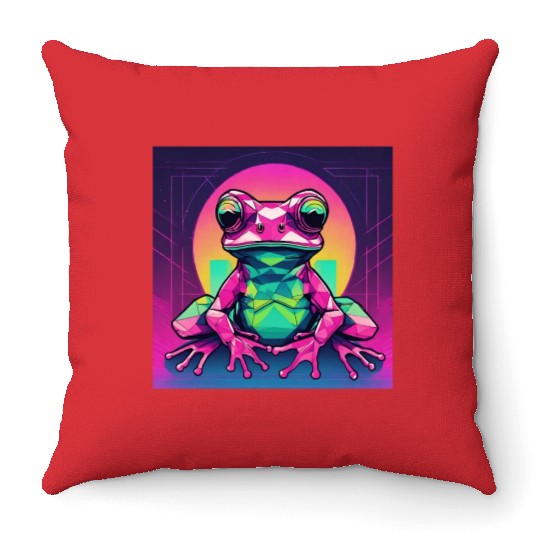 Geometric Synthwave Frog Throw Pillows
