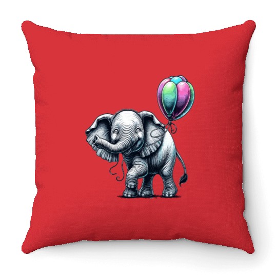 Elephant Balloon Joy Throw Pillows