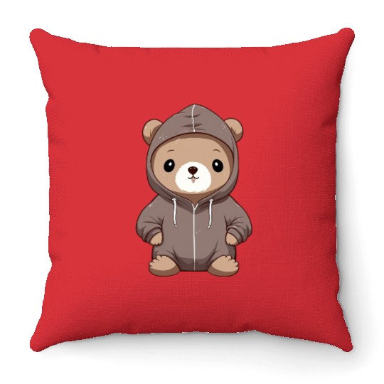 cute cartoon anime otter wearing Throw Pillows