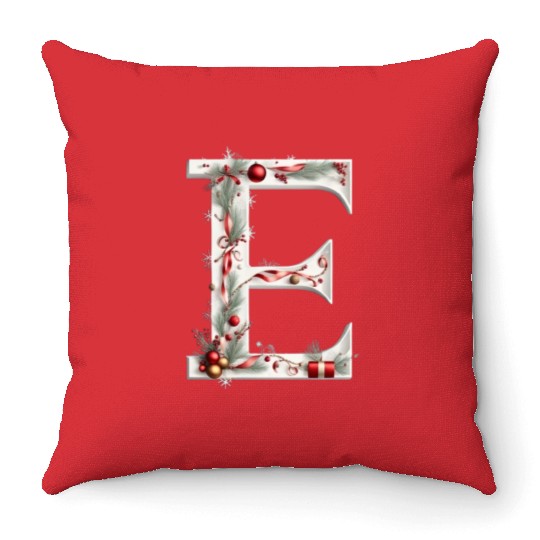letter E in christmas Throw Pillows