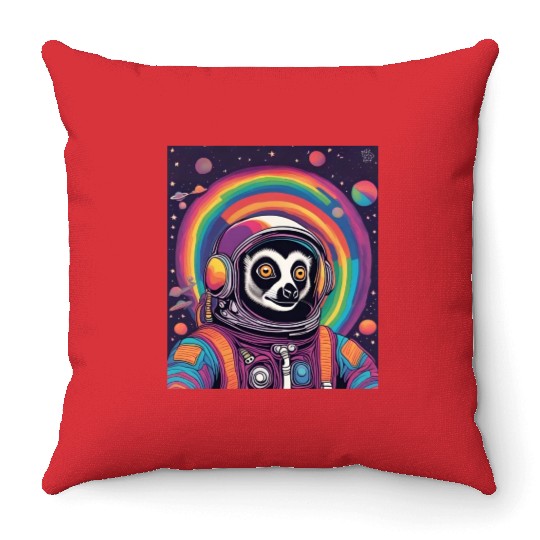 Psychedelic Lemur Astronaut Throw Pillows