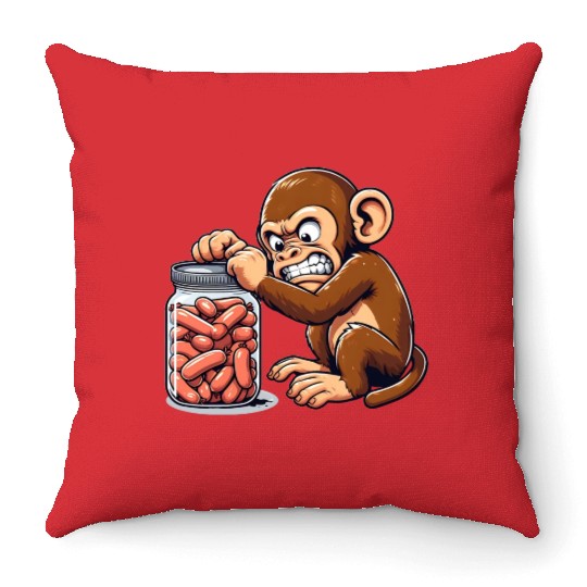Angry monkey, locked glass Throw Pillows