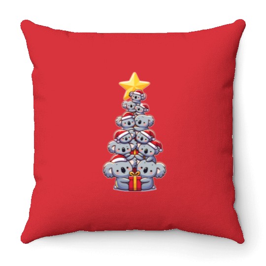 Koala Christmas Tree Merry Christmas Throw Pillows