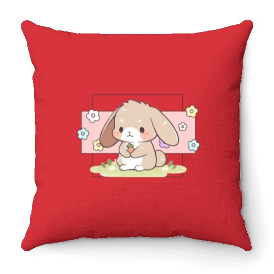 Kawaii Bunny Pastel Sweet Chibi Bunny Cute Aesthet Throw Pillows