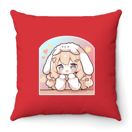 Kawaii Bunny Chibi Girl Sweet Decora Pastel Cute A Throw Pillows