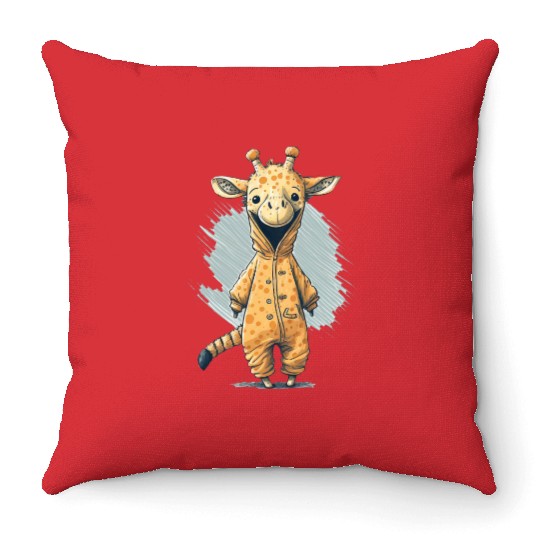 Giraffe Cub in Disguise Throw Pillows