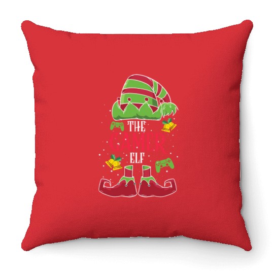 Christmas Gamer The Gamer Elf Video Player Throw Pillows