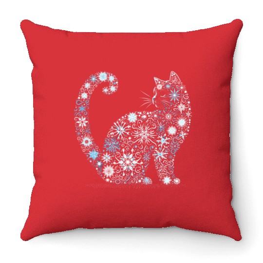 Christmas Cat Snowflakes Throw Pillows