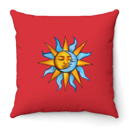 sun moon Throw Pillows