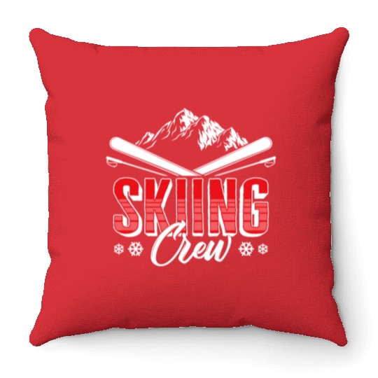 Ski Throw Pillows, Skiing Crew Skis Mountain Snowflakes
