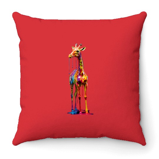 Rainbow Colored Giraffe Throw Pillows