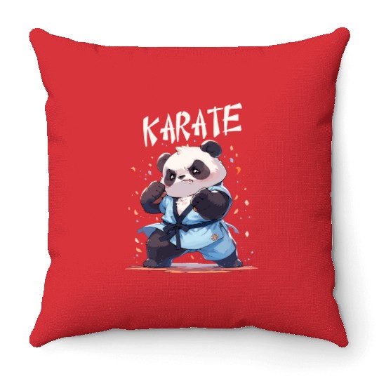 Funny Japanese Karate Panda Kawaii Karateka Throw Pillows