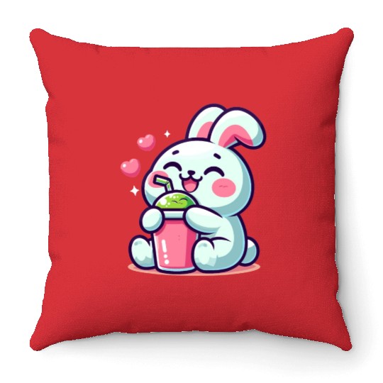 Rabbit Bubble Tea Kawaii Throw Pillows