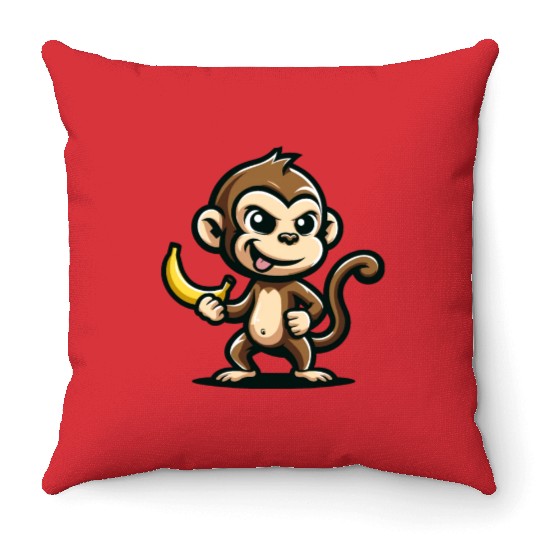 Monkey With Banana Cheeky Throw Pillows