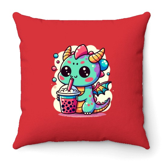 Boba Tea Dragon Kawaii Throw Pillows
