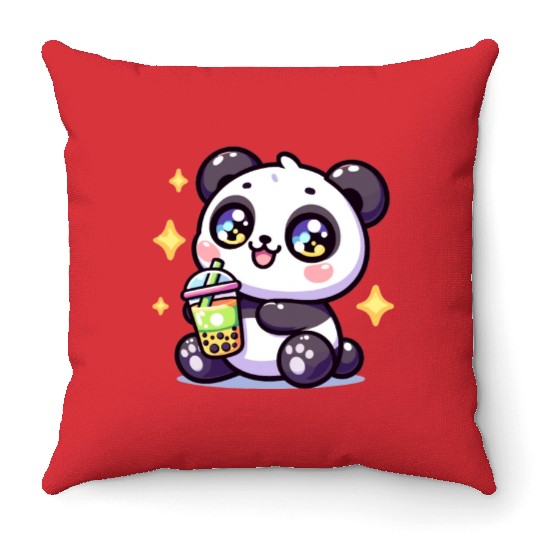 Panda Bubble Tea Boba Kawaii Throw Pillows
