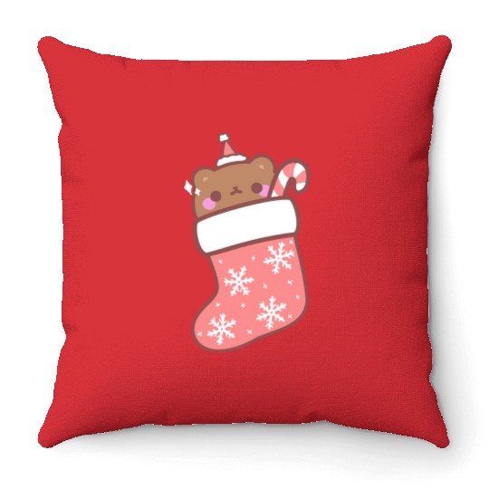 Teddy bear in a boot Throw Pillows