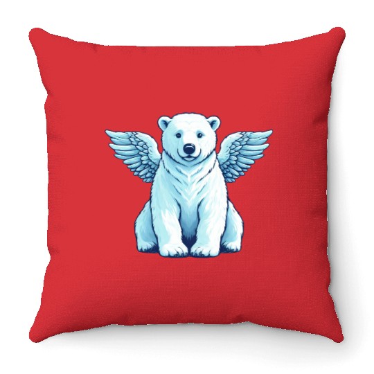 Bear Polar Bear Angel Wings Throw Pillows