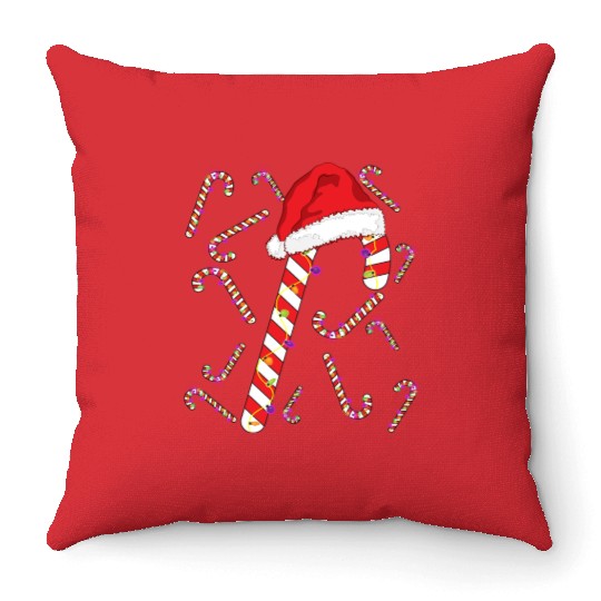 xmas lights and candies CANDY cane xmas day Throw Pillows