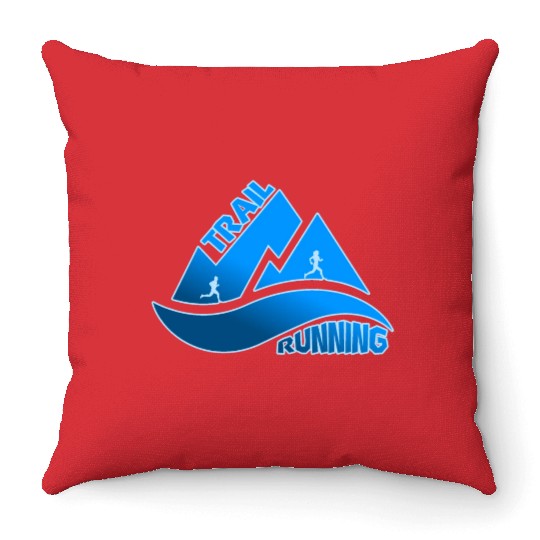 Trail running mountains man and woman Throw Pillows