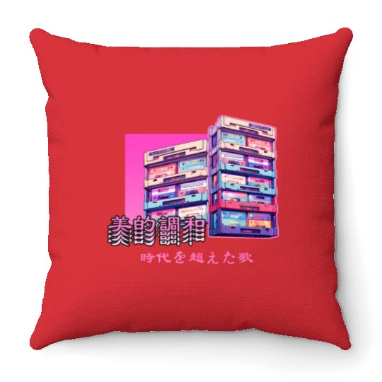 Retro Old Cassette Tapes Japanese Y2K Aesthetic Va Throw Pillows