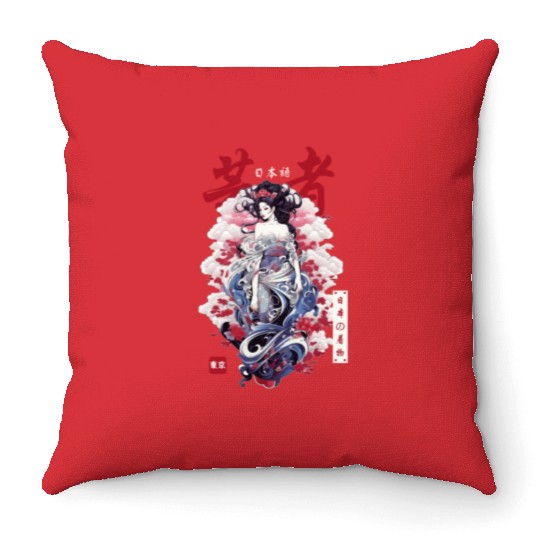 Japanese Streetwear Geisha Japan Kimono Girl Haraj Throw Pillows
