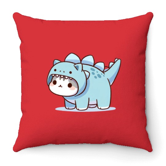 Cat in Stegosaurus Costume Throw Pillows